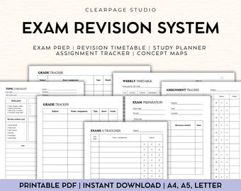 Exam Prep Printable Kit | Study Schedule + Topic Checklist + Concept Map | College Finals