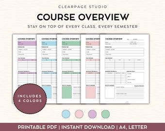 Course Overview Printable | Semester Planner, Schedule, Assessment Tracker (Digital Download)