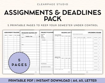Student Assignments & Deadlines Planner | 5-Page Academic Tracker (PDF Download)