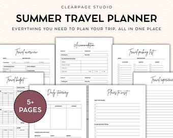 Summer Travel Planner Printable | Packing List, Budget, Itinerary & Accommodation Tracker | A4 PDF Instant Download