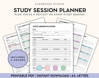 Study Session Planner Printable, Student Focus Tracker (Digital Download)