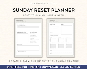 Sunday Reset Planner | Weekly Routine, Self-Care, Meal Prep (PDF Download)