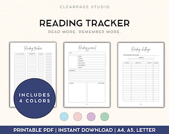 Reading Tracker Journal, Book Log, Reading Habit Planner (PDF Download)
