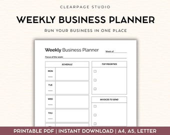 Weekly Business Planner Printable | A4 PDF | Weekly Schedule, Priorities, Revenue Goal & Follow-Ups | Instant Download