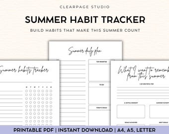 Summer Habit Tracker Printable | Daily Planner + Summer Reflection Page | A4 PDF Instant Download