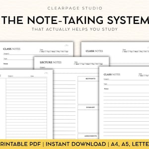 Cornell Notes Printable PDF | Study Template for Students | College Lecture & Revision Planner | Instant download