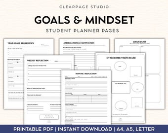 Student Goals & Mindset Planner Pages | Semester Vision Board, Reflection (PDF Download)
