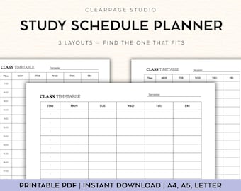 Class Timetable Printable | University Schedule Template PDF | Student Weekly Timetable | Instant Download