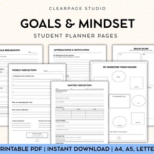 Student Goals & Mindset Planner Pages | Semester Vision Board, Reflection (PDF Download)