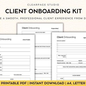 Kit de incorporación de clientes freelance / Perfil del cliente, resumen del proyecto y seguimiento del acuerdo / PDF imprimible para asistentes virtuales / Descarga instantánea