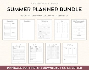 Summer Planner Bundle | Bucket List, Habit Tracker, Travel (PDF Download)
