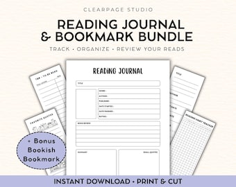 Printable Reading Journal & Bookmark Bundle | Track, Organize, Review Reads (Digital Download)