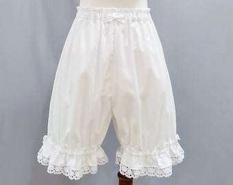 Plus Size Lolita Bloomers for Women, White Cotton Lace Shorts, "The Classic"