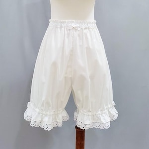 Plus Size Lolita Bloomers for Women, White Cotton Lace Shorts, "The Classic"