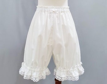 Lolita Bloomers for Women, White Cotton Lace Shorts, "The Classic"