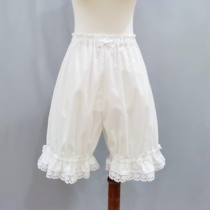 Lolita bloomers for women, white with lace trim.