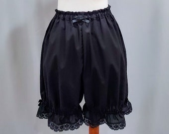 Plus Size Lolita Bloomers for Women, Black Poly Cotton Lace Shorts "The Classic"