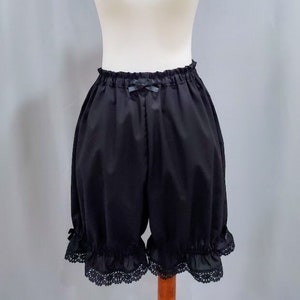 Plus Size Lolita Bloomers for Women, Black Poly Cotton Lace Shorts The Classic image 1
