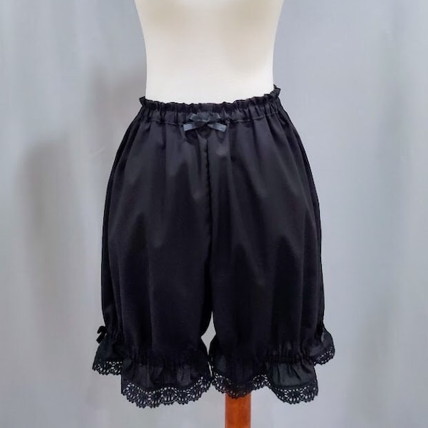 Plus Size Lolita Bloomers for Women, Black Poly Cotton Lace Shorts "The Classic"