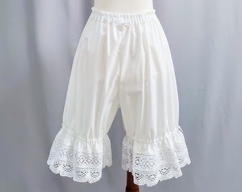 Extra Long White Lace Lolita Bloomers for Women, Victorian Cotton Lace Shorts, "The Old School"