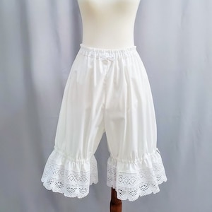 Extra Long White Lace Lolita Bloomers for Women, Victorian Cotton Lace Shorts, "The Old School"