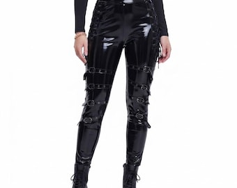 Leggings de piel de cordero auténtica para mujer | Pantalones negros ajustados de talle alto y pantalones de motociclista hechos a mano. Regalo para ella.