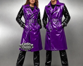 Conjunto de gabardina y pantalón de PVC / Chaqueta Matrix de vinilo brillante / Abrigo cyberpunk de estilo punk techwear / Conjunto unisex de impermeable largo gótico y pantalón