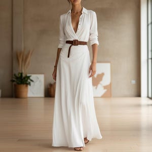 Vestido largo cruzado, vestido cruzado con cinturón y escote en V, vestido largo vaporoso, vestido bohemio para invitada de boda