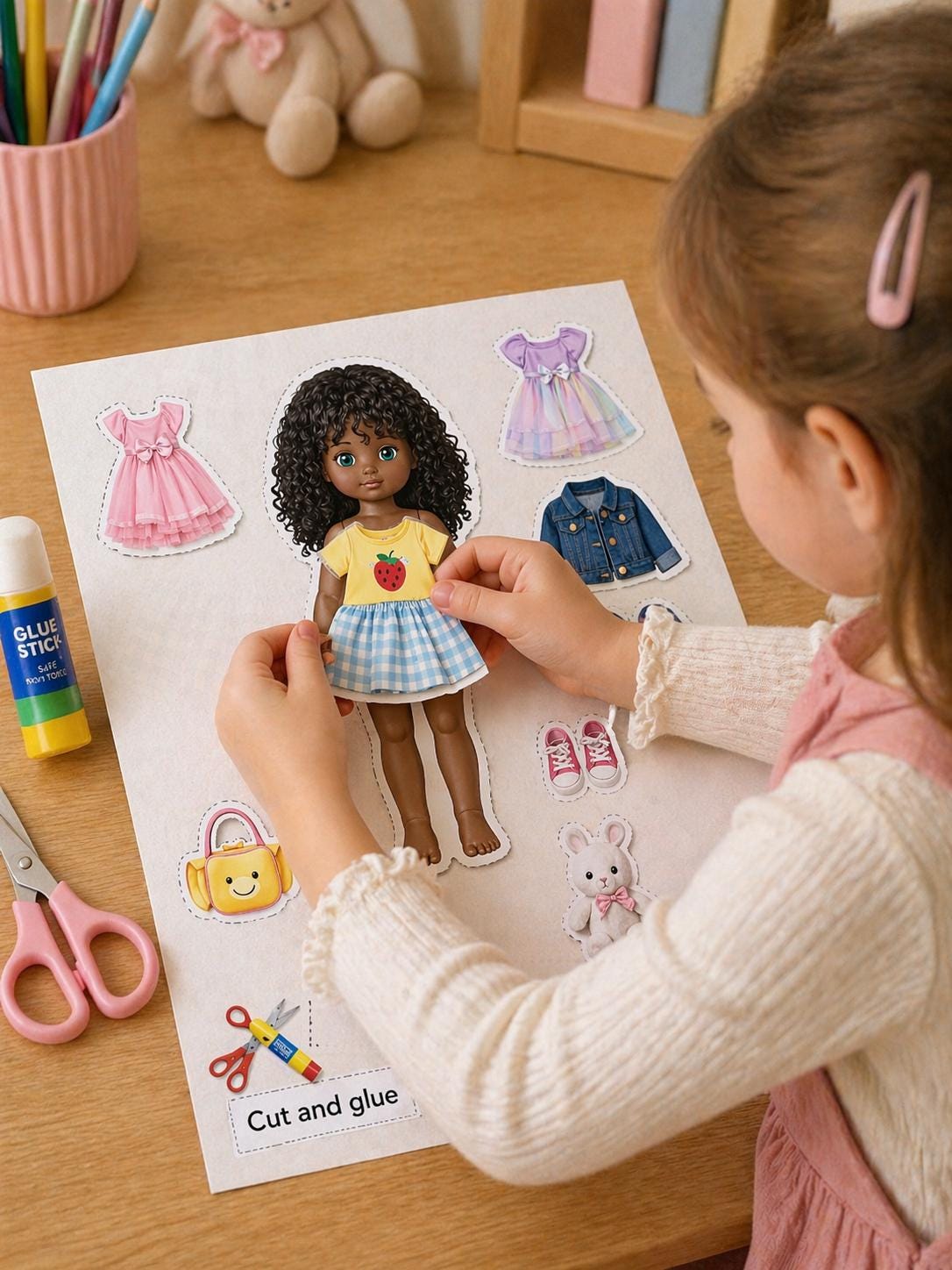 Paper Doll Printable Dress up Activity for Girls, Cut and Glue Coloring ...