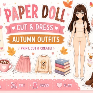 Autumn Paper Doll Cut and Paste Activity | Dress Up Fun, Fine Motor Skills (PDF)