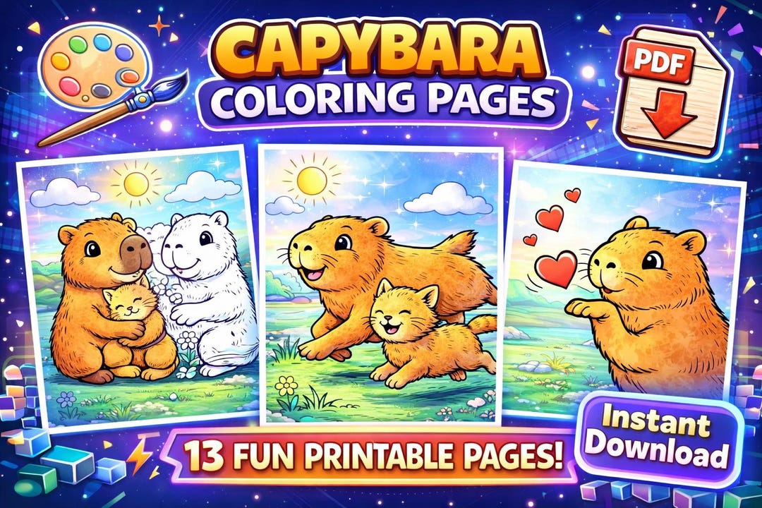 Capybara Daily Life Coloring & Cutting Printable – 13 Pages - Etsy