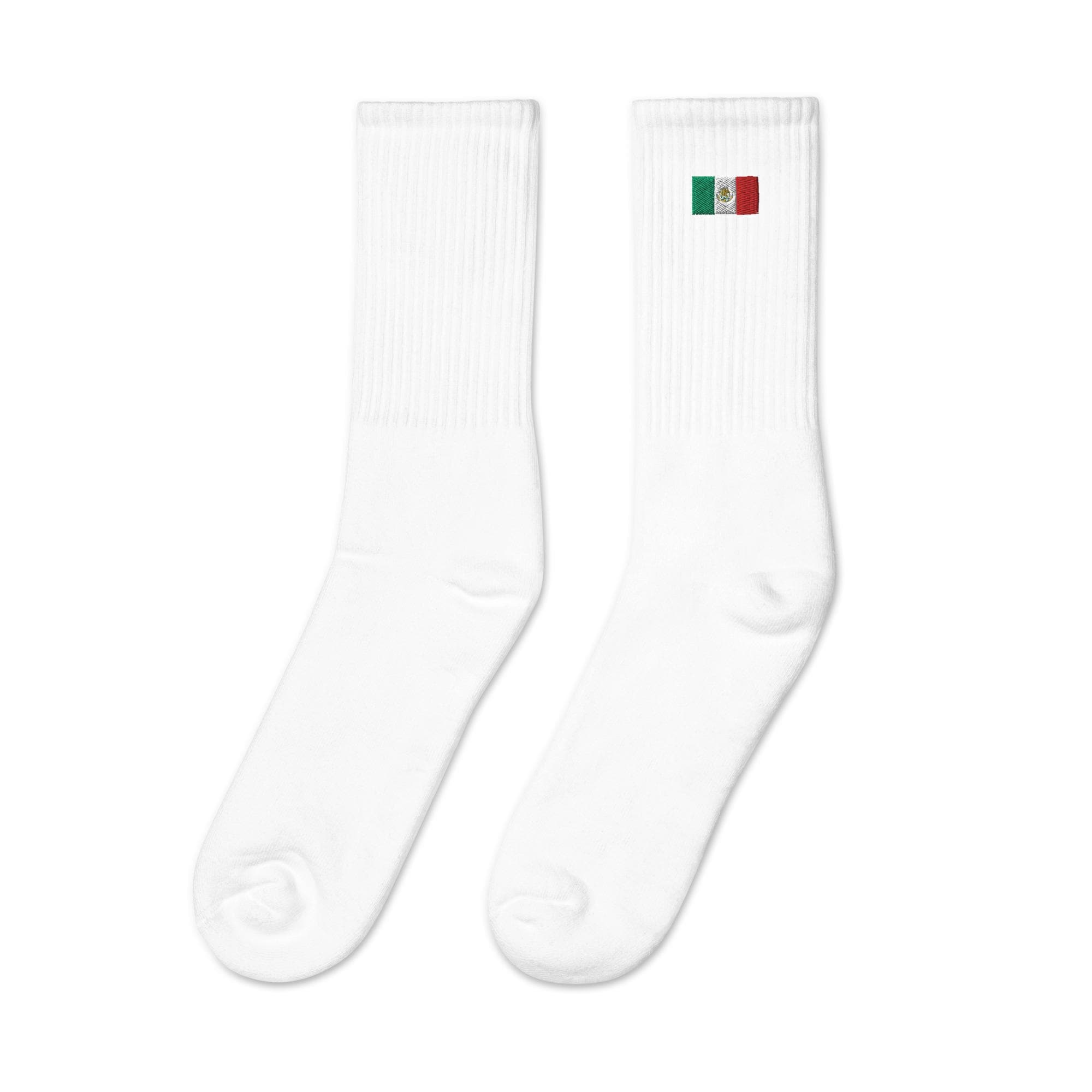 Mexico Flag Embroidered Crew Socks Unisex Cotton Athletic Patriotic Fan Gift Top