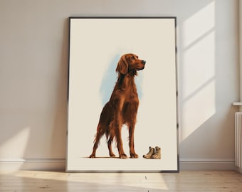 Irish Setter Dog Poster, Red Setter Art Print, Minimalist Dog Wall Art, Loyal Dog with Boots