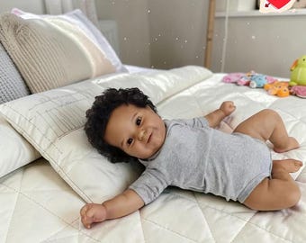 Realistic Reborn Baby Doll, 24 Inch Silicone Body, Curly Dark Hair Companion Toy