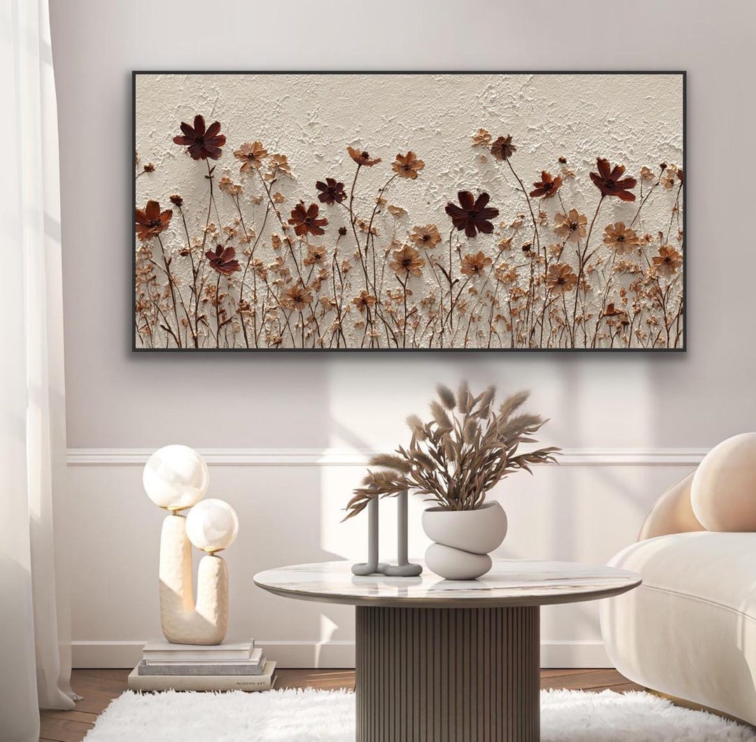 Textured Floral Oil Painting – Wabi Sabi Impasto Canvas Wall Art (earth ...