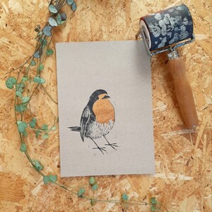 A5 stampa linoleografica originale di Robin con oro rosa.