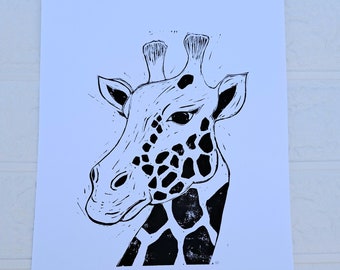 A4 impression linogravure originale girafe