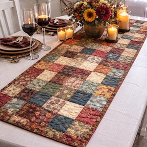 Patchwork Table Runner, Vintage Quilt Print Table Runner, Farmhouse Rustic Dining Table Decor, Cottagecore Table Topper Gift