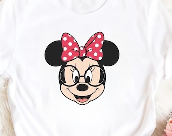 Minnie With Glasses Shirt, Optometrist Gift, Eye Doctor Tee, Cute Mouse Ears with Red Polka Dot Bow, Kids Disney Tee