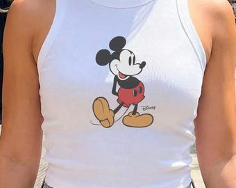 Retro Mickey Mouse Disney Bella Canvas Racer Tank, Mickey Tank Top, Vintage Minnie Mouse 90's Style Y2K Top, Disneyworld Top