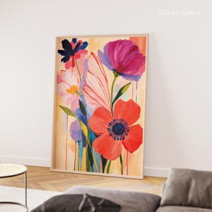 Bold Colorful Poppy Floral Art Print | Expressive Abstract Flowers Wall Decor Digital Download