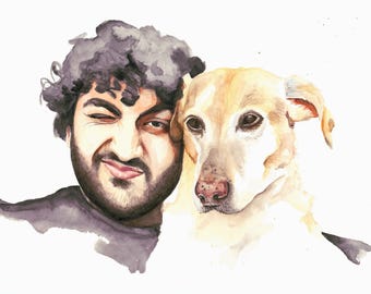 Ritratto personalizzato ad acquerello a partire da una tua foto, opera d'arte originale realizzata interamente a mano!