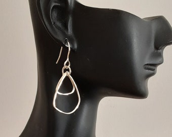 Artisan Sterling Silver Earrings, Contemporary Silver Abstract Triangle Dangly Earrings