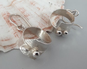 Rustic Artisan Sterling Silver Hoop Earrings