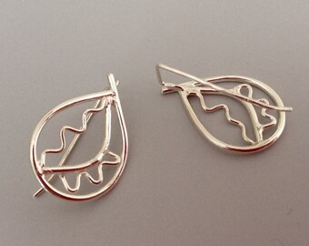 Sterling Silver Wirework Earrings, Contemporary Teardrop Artisan Minimalist Drop Earrings