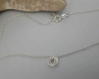 Dainty Sterling Silver Friendship Necklace with Interlocking Circles, UK Gift for Her