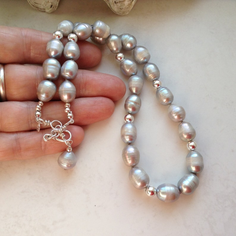 Pearl Necklace Real Pearl Hand Knotted Grey Freshwater Pearl Etsy UK