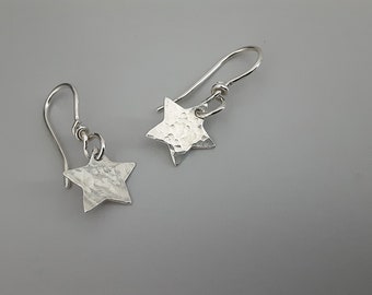 Minimalist Silver Star Earrings Contemporary Sterling Silver Drop Earrings