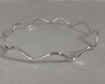 Minimalist Silver Wave Bracelet Stacking Layering Bangle Bracelet UK Hallmarked Contemporay Sterling Silver Jewellery