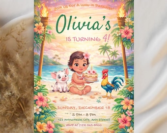 Invito di compleanno di Moana modificabile / Modello Evite di Canva / Invito stampabile per festa a tema oceano per ragazza / Invito con download digitale